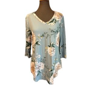 Buttery soft blue floral blouse by Reborn J